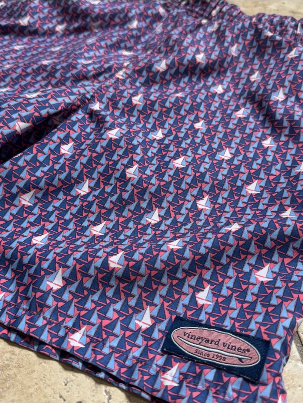 Vineyard Vines Navy, Pink & White Sailboat Print Swim Trunks